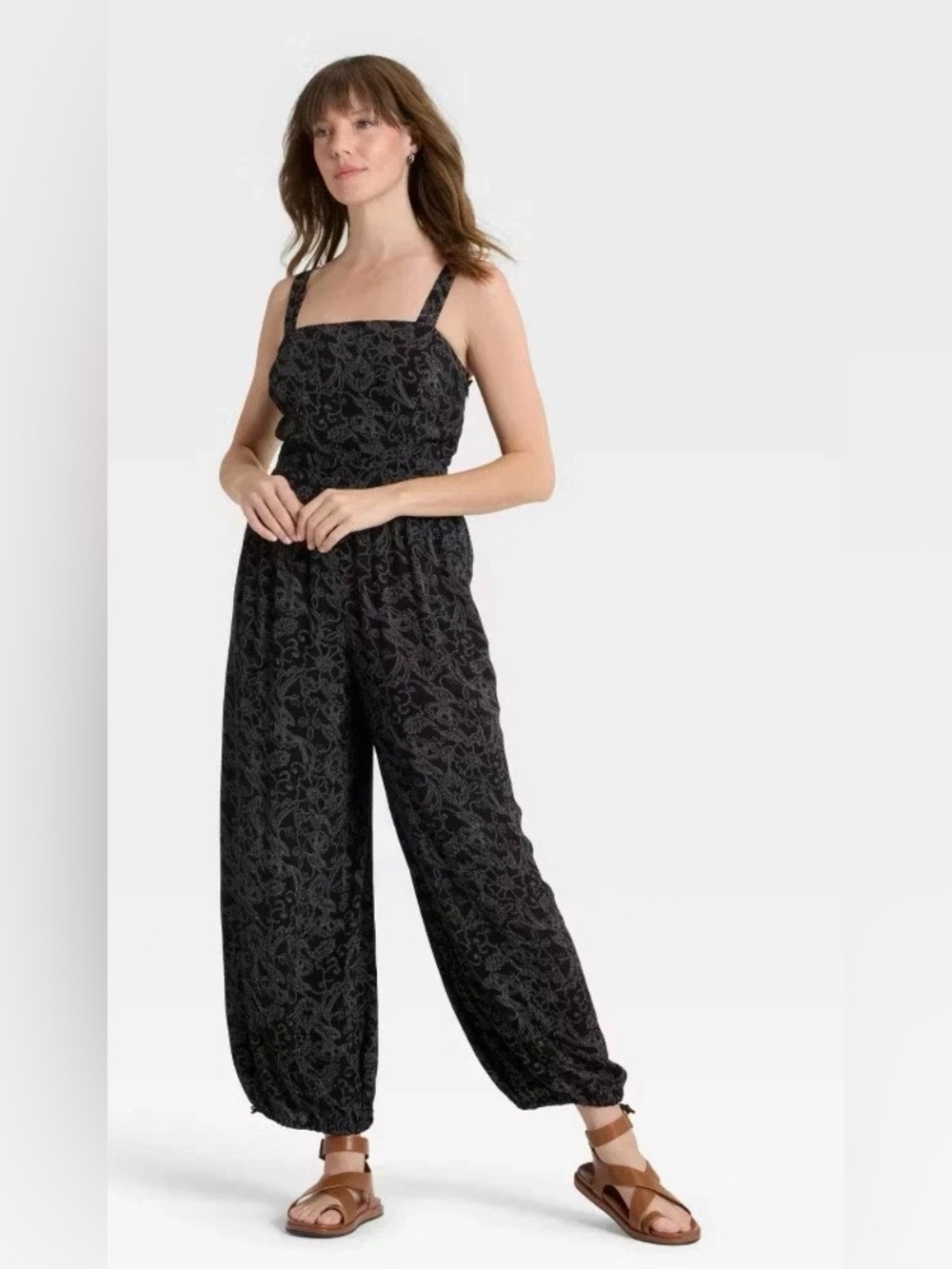 Universal Thread Women Jumpsuit Black Floral Wide Leg Boho Size L NWT